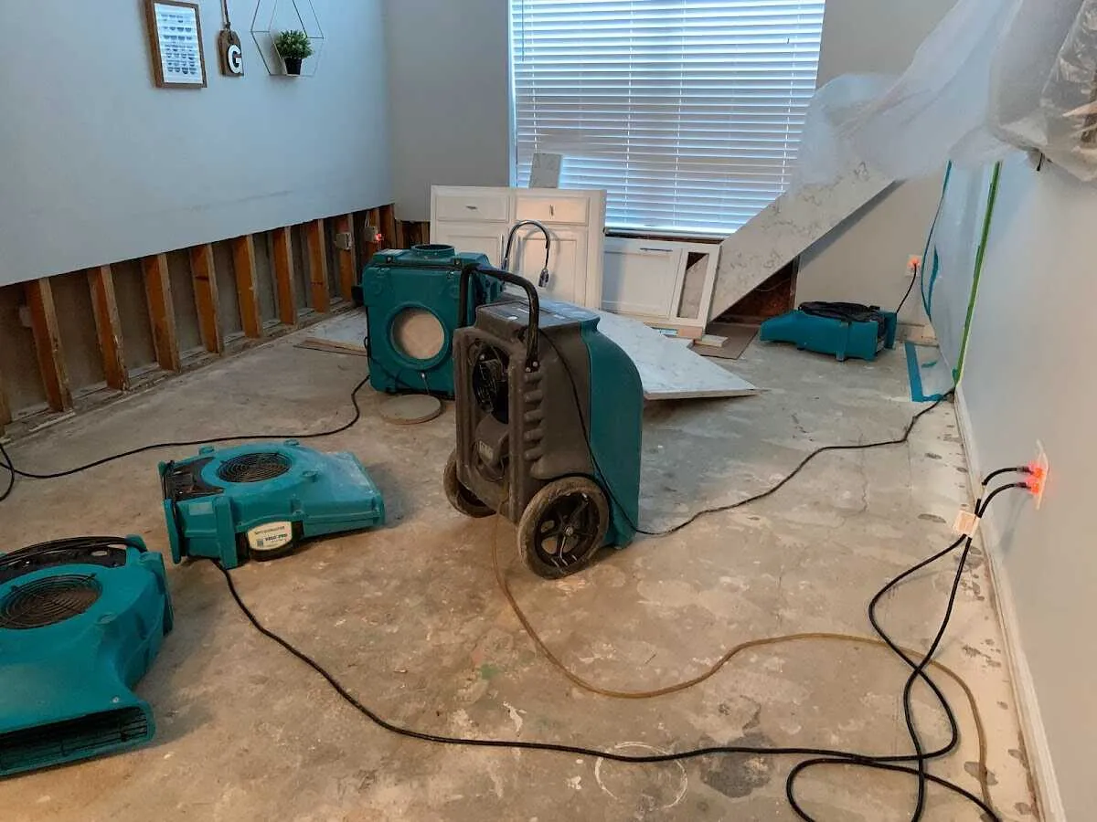 Dehumidifier in flood-cut room for Water Damage Restoration in West Goshen
